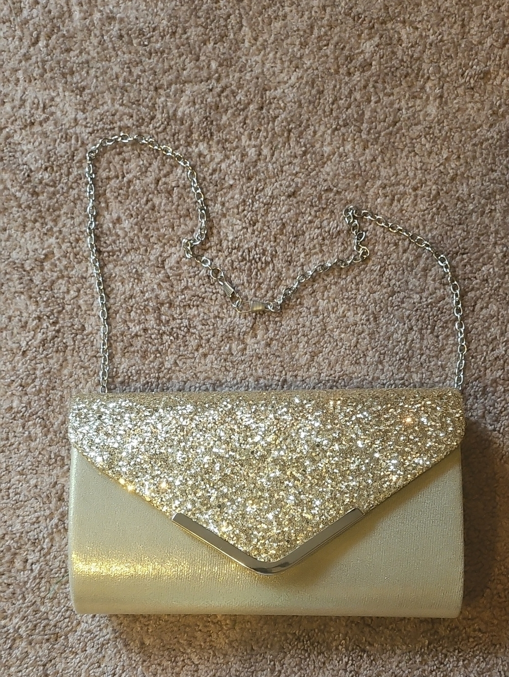 Gold Glitter Envelope Clutch Bag with Chain Strap